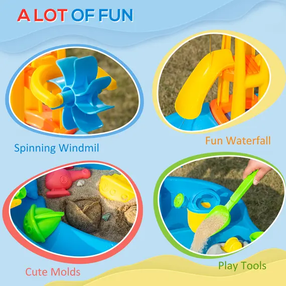 Buy HOMCOM 2 in 1 Sand and Water Table w/ Accessories, Adjustable Parasol - Multicoloured, 6 image