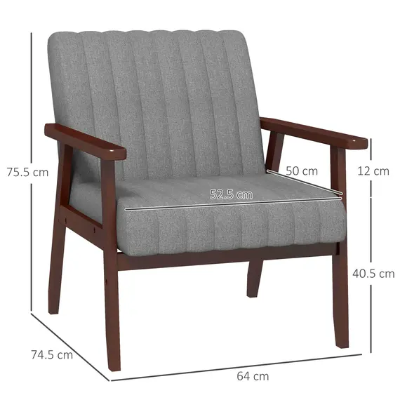 Buy HOMCOM Set of 2 Accent Chairs, Upholstered Living Room Chairs with Wood Legs, Armchairs for Bedroom, Living Room, Grey, 3 image