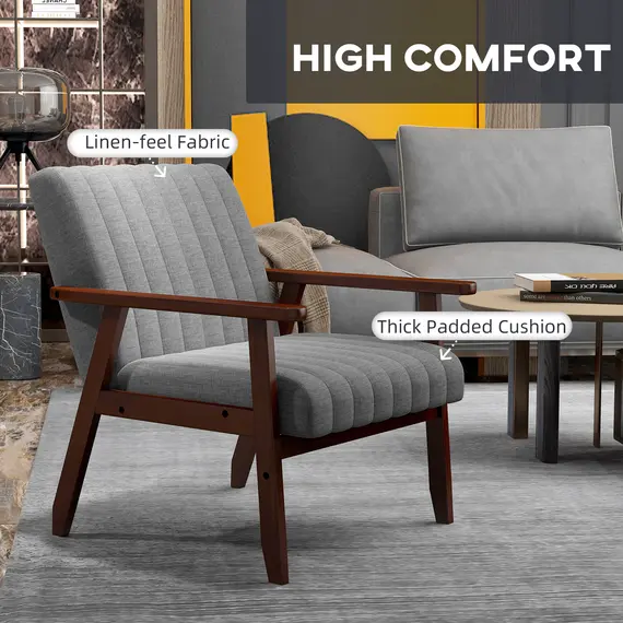 Buy HOMCOM Set of 2 Accent Chairs, Upholstered Living Room Chairs with Wood Legs, Armchairs for Bedroom, Living Room, Grey, 5 image