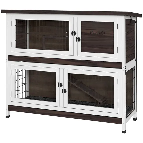 Buy PawHut 2 Tiers Rabbit Cage Outdoor Guinea Pig Hutch with Sliding Trays, Asphalt Roof, No Screws Installation, for 1-2 Rabbits
