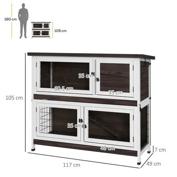 Buy PawHut 2 Tiers Rabbit Cage Outdoor Guinea Pig Hutch with Sliding Trays, Asphalt Roof, No Screws Installation, for 1-2 Rabbits, 3 image