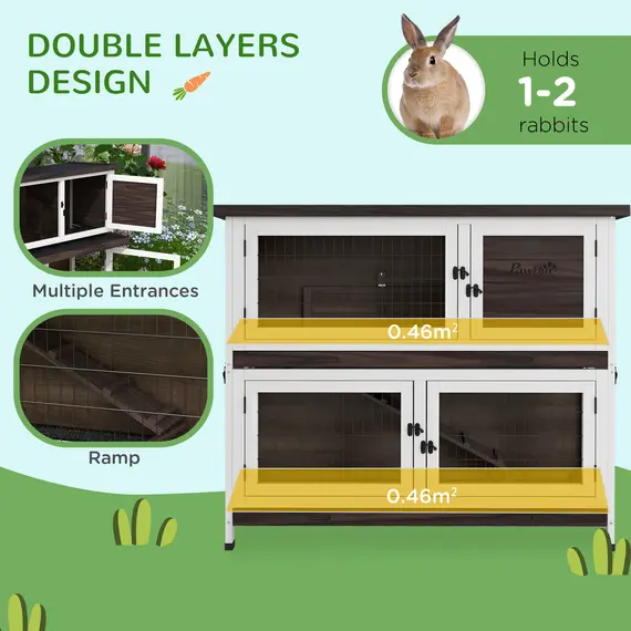 Buy PawHut 2 Tiers Rabbit Cage Outdoor Guinea Pig Hutch with Sliding Trays, Asphalt Roof, No Screws Installation, for 1-2 Rabbits, 4 image
