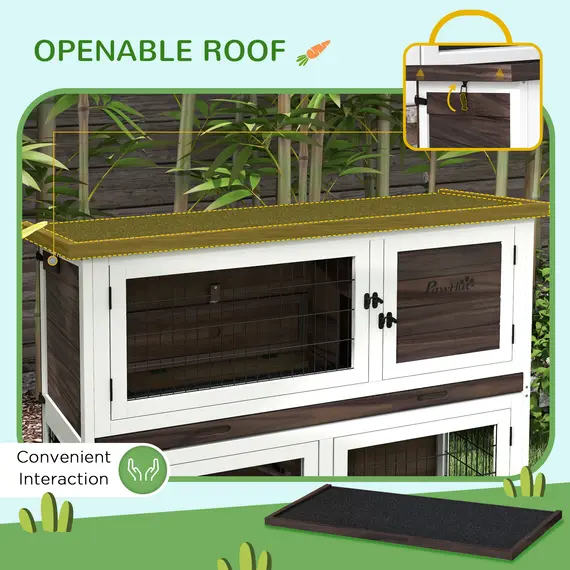 Buy PawHut 2 Tiers Rabbit Cage Outdoor Guinea Pig Hutch with Sliding Trays, Asphalt Roof, No Screws Installation, for 1-2 Rabbits, 5 image