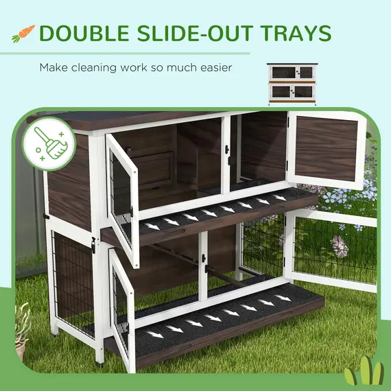Buy PawHut 2 Tiers Rabbit Cage Outdoor Guinea Pig Hutch with Sliding Trays, Asphalt Roof, No Screws Installation, for 1-2 Rabbits, 6 image