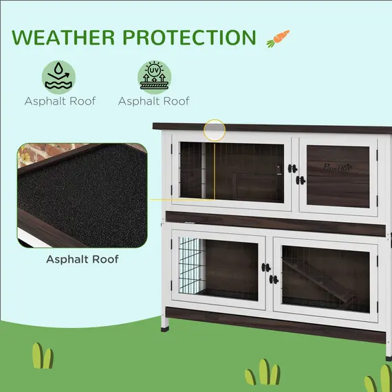 Buy PawHut 2 Tiers Rabbit Cage Outdoor Guinea Pig Hutch with Sliding Trays, Asphalt Roof, No Screws Installation, for 1-2 Rabbits, 7 image