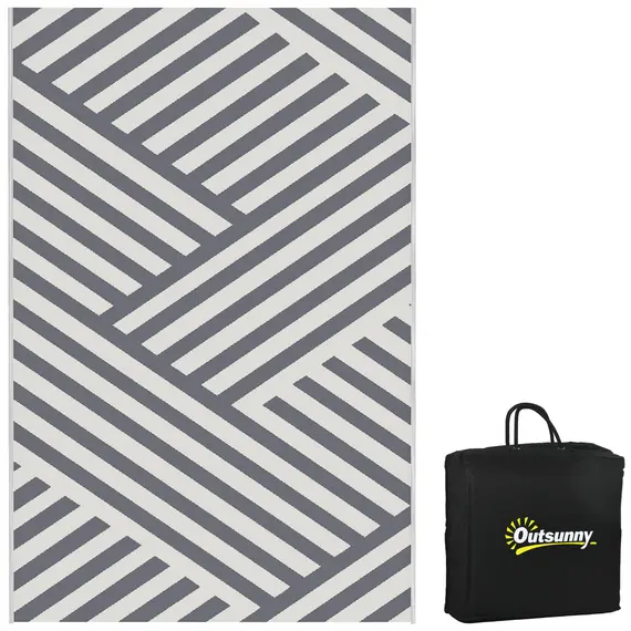 Buy Plastic Straw Reversible RV Outdoor Rug with Carry Bag, 182 x 274cm, Grey and Cream