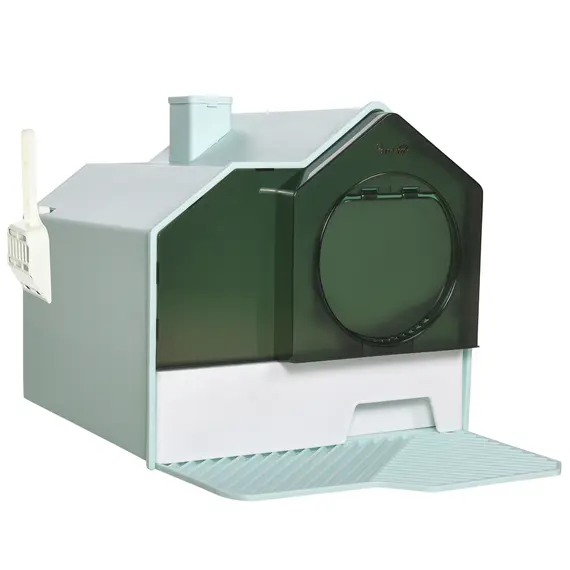 Buy Hooded Cat Litter Tray w/ Scoop Light Blue