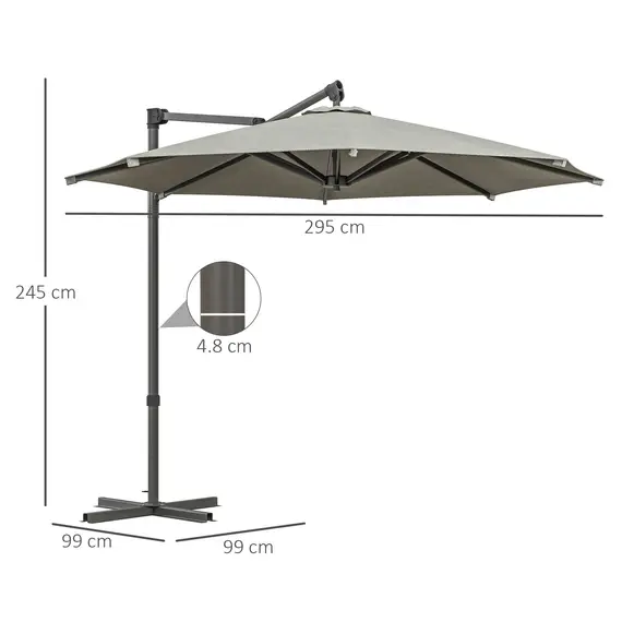 Buy Outsunny 3 m Cantilever Banana Parasol with Cross Base, 360Â° Rotation Patio Umbrella with Crank Handle, Tilt, Beige, 3 image