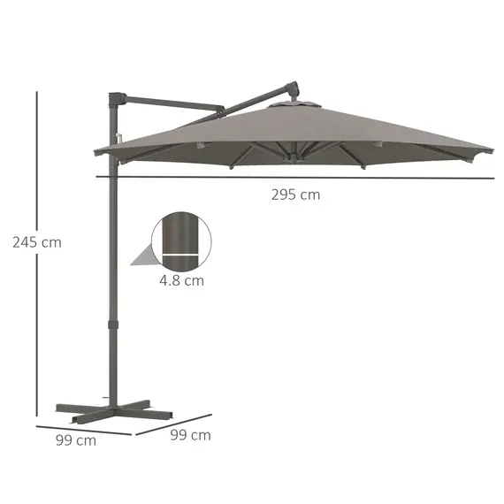 Buy Outsunny 3 m Cantilever Banana Parasol with Cross Base, 360Â° Rotation Patio Umbrella with Crank Handle, Tilt, Dark Grey, 3 image