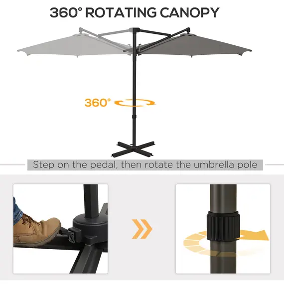 Buy Outsunny 3 m Cantilever Banana Parasol with Cross Base, 360Â° Rotation Patio Umbrella with Crank Handle, Tilt, Dark Grey, 7 image