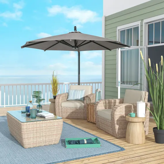 Buy Outsunny 3 m Cantilever Banana Parasol with Cross Base, 360Â° Rotation Patio Umbrella with Crank Handle, Tilt, Dark Grey, 8 image