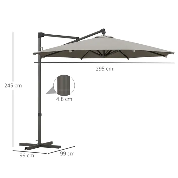 Buy Outsunny 3 m Cantilever Banana Parasol with Cross Base, 360Â° Rotation Patio Umbrella with Crank Handle, Tilt, Light Grey, 3 image