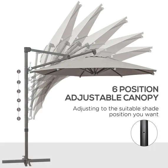 Buy Outsunny 3 m Cantilever Banana Parasol with Cross Base, 360Â° Rotation Patio Umbrella with Crank Handle, Tilt, Light Grey, 5 image