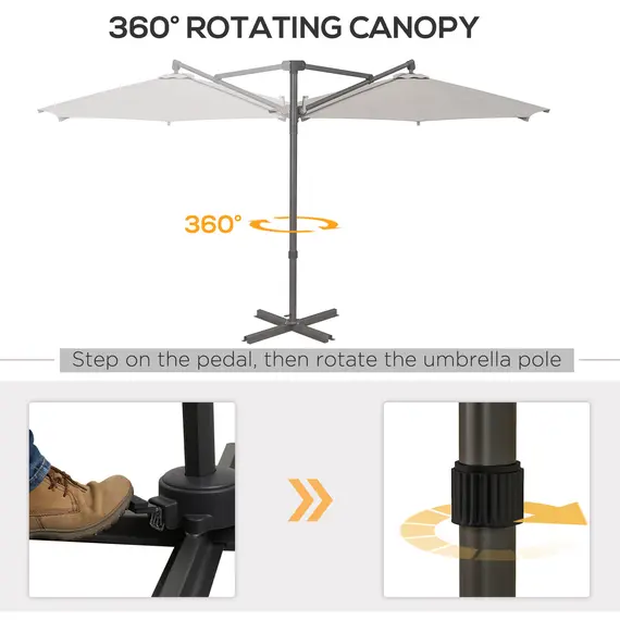 Buy Outsunny 3 m Cantilever Banana Parasol with Cross Base, 360Â° Rotation Patio Umbrella with Crank Handle, Tilt, Light Grey, 7 image