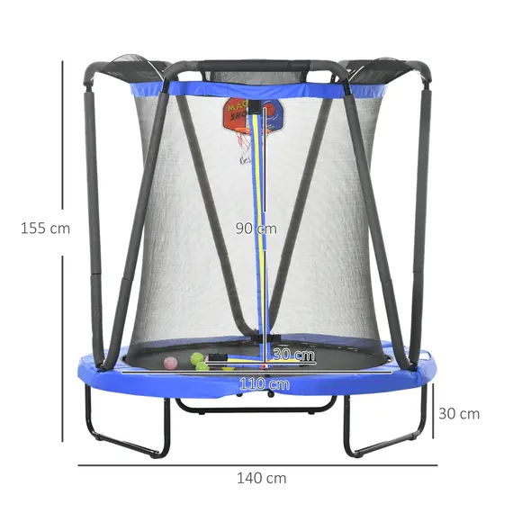 Buy ZONEKIZ 4.6 FT Kids Trampoline with Enclosure, Basketball, Sea Balls, Blue, 3 image
