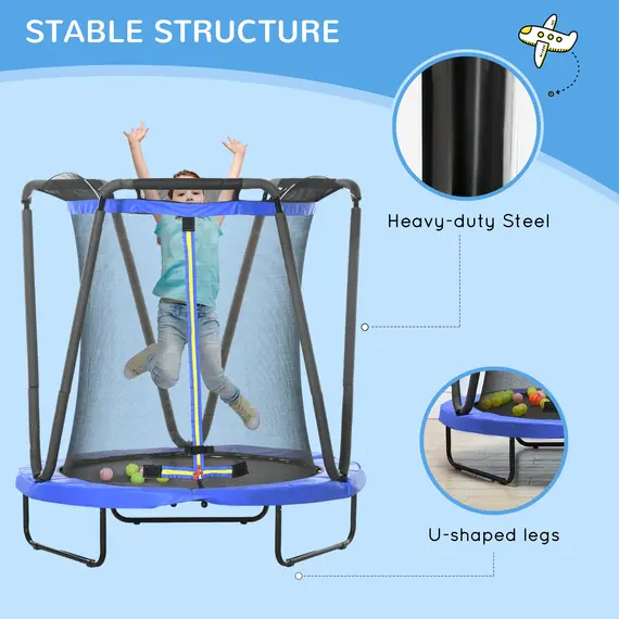 Buy ZONEKIZ 4.6 FT Kids Trampoline with Enclosure, Basketball, Sea Balls, Blue, 5 image