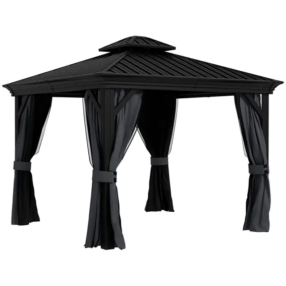 Buy 3.65 x 3m Aluminium Hardtop Gazebo, with Accessories - Dark Grey