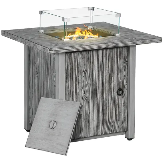 Buy 71cm 50,000 BTU Gas Fire Pit Table with Cover and Glass Screen - Grey