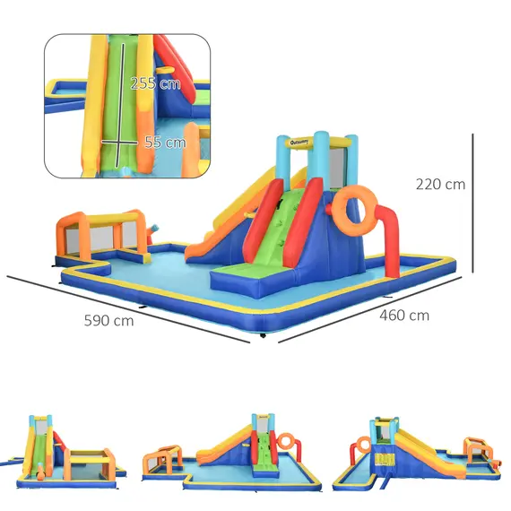 Buy Outsunny 6 in 1 Bouncy Castle with Slide, Pool, Climbing Wall, Water Cannon, Basketball Hoop, Football Stand, for Ages 3-8 Years, 3 image
