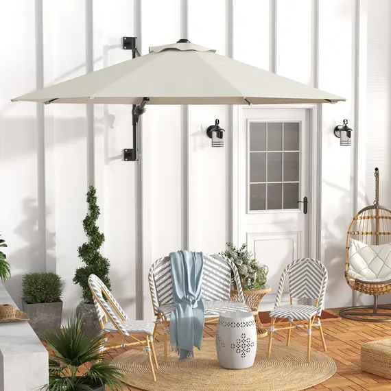 Buy Outsunny Wall Mounted Umbrella with Vent, Garden Patio Parasol Umbrella Sun Shade Canopy, Beige, 2 image