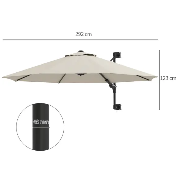 Buy Outsunny Wall Mounted Umbrella with Vent, Garden Patio Parasol Umbrella Sun Shade Canopy, Beige, 3 image