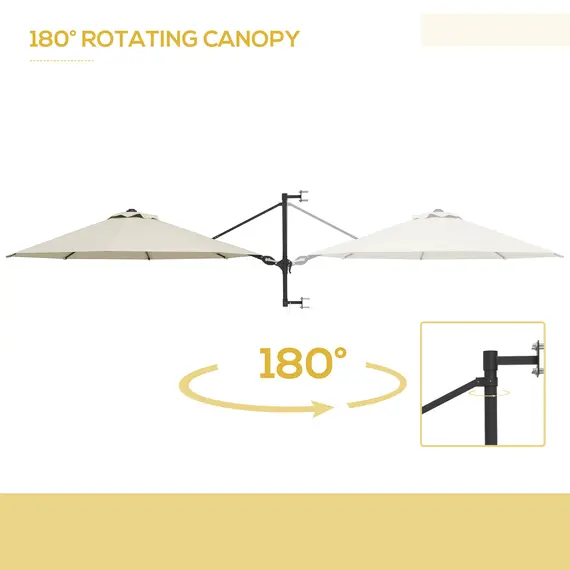 Buy Outsunny Wall Mounted Umbrella with Vent, Garden Patio Parasol Umbrella Sun Shade Canopy, Beige, 4 image