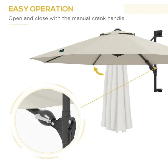 Buy Outsunny Wall Mounted Umbrella with Vent, Garden Patio Parasol Umbrella Sun Shade Canopy, Beige, 5 image