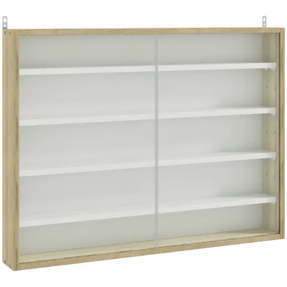 Buy 5-Tier Wall Display Shelf Unit Cabinet w/ 4 Adjustable Shelves Glass Doors Home Office Ornaments 60x80cm Natural
