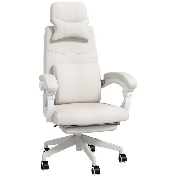 Buy Linen-Look Office Chair, with 160° Reclining Back and Footrest - White