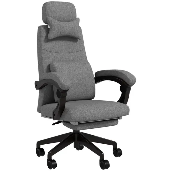Buy Linen-Look Office Chair, with 160° Reclining Back and Footrest - Grey