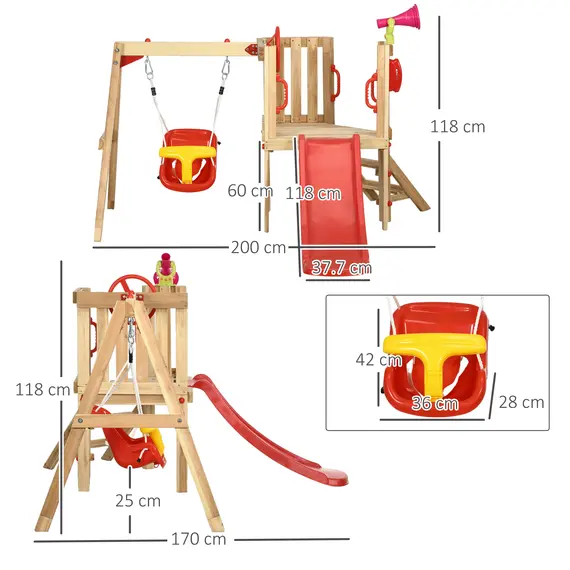 Buy Wooden Swing and Slide Set for Toddler 18-48 Months, Outdoor Use - Red and Brown, 3 image