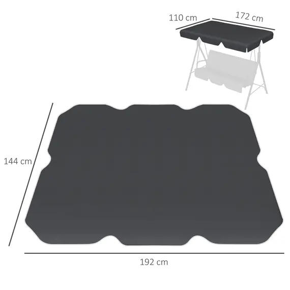 Buy 2 Seater Garden Swing Canopy Replacement Cover, UV50+ Sun Shade (Canopy Only), Black, 3 image