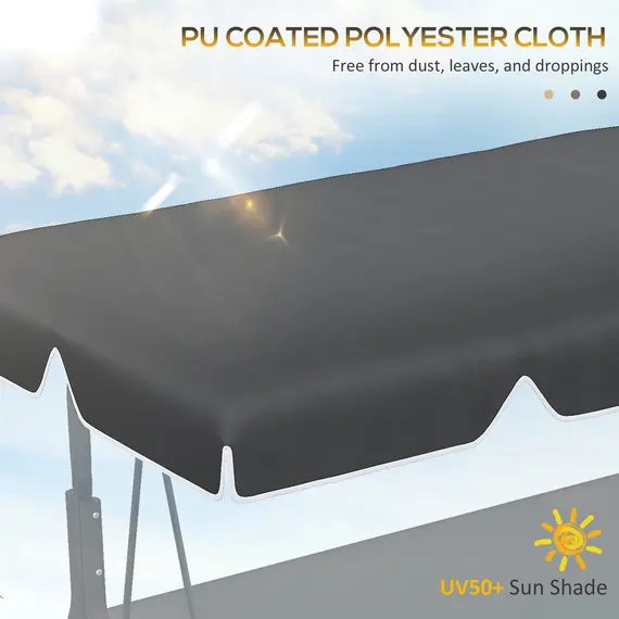 Buy 2 Seater Garden Swing Canopy Replacement Cover, UV50+ Sun Shade (Canopy Only), Black, 4 image
