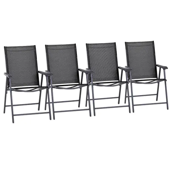 Buy Set of 4 Folding Garden Chairs, Metal Frame Garden Chairs Outdoor Patio Park Dining Seat with Breathable Mesh Seat, Black