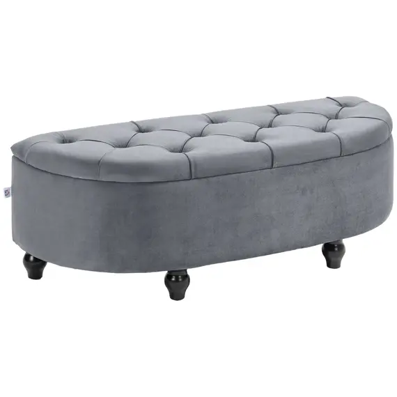 Buy Velvet-Feel Half Circle Storage Ottoman - Dark Grey