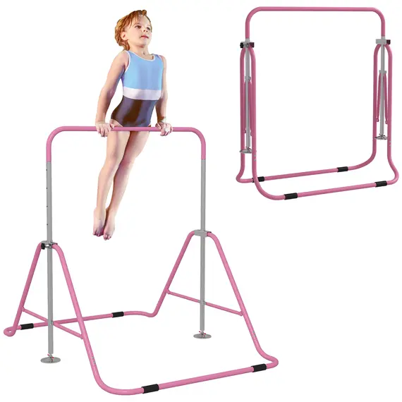 Buy Kids Gymnastic Bar, with Adjustable Height, Foldable Horizontal Bars - Pink