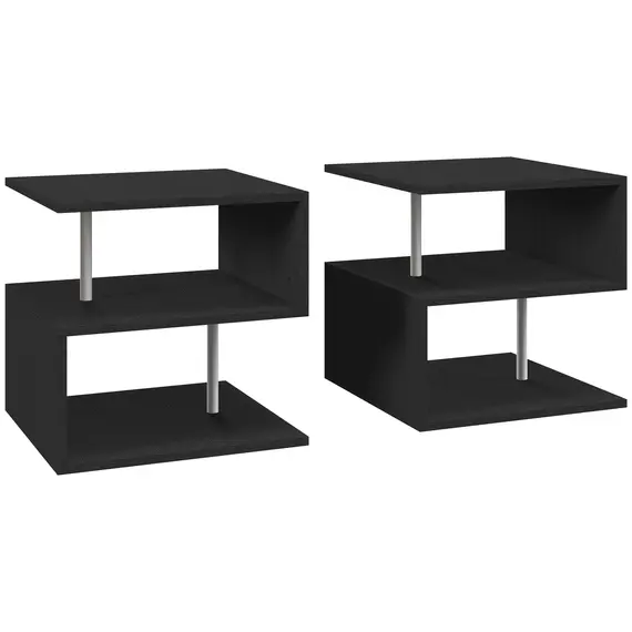 Buy Wooden S Shape Cube Coffee Table 2 Tier Storage Shelves Organiser Office Bookcase Living Room End Desk Stand Display Set of 2 (Black)