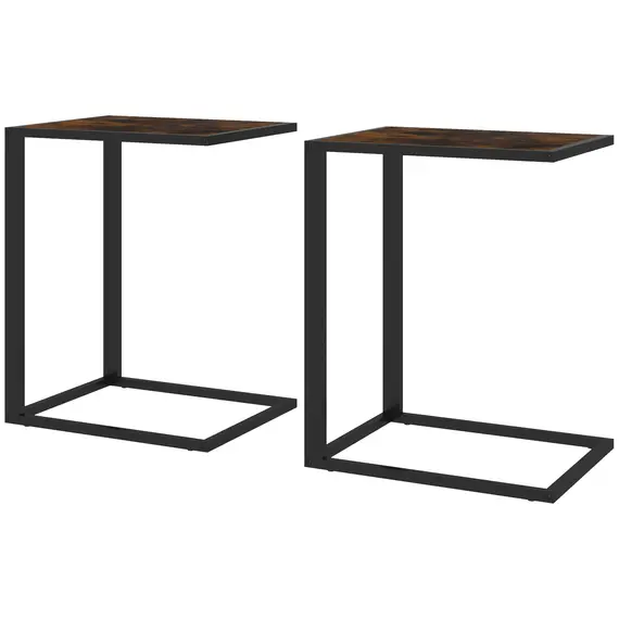 Buy C-Shaped Side Table, Sofa End Table with Metal Frame, Accent Couch Table for Living room, Bedroom, Set of 2, Brown and Black