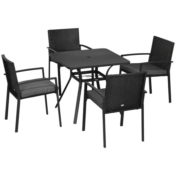 Buy Five-Piece Garden Dining Set, with Rattan Seat Chairs and Cushions - Black