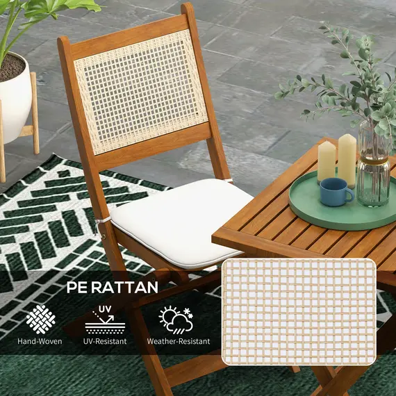 Buy Outsunny Three-Piece Wooden Folding Bistro Dining Set - Natural, 6 image