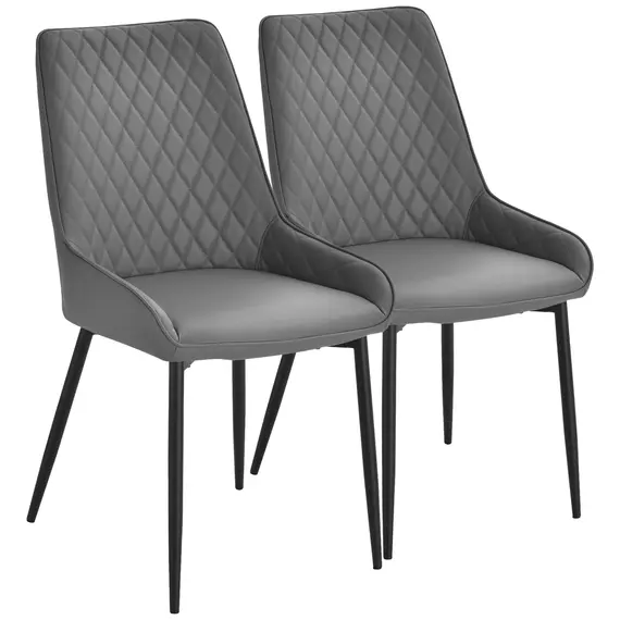 Buy Set Of 2 Quilted PU Leather Dining Chairs with Metal Frame 4 Legs Foot Caps Home Seating Modern Stylish Executive Grey