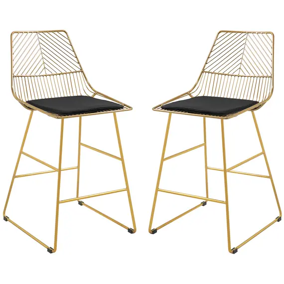 Buy Set of 2 Bar stools Modern Counter Height Wire Metal Bar chairs for Kitchen, Bar Counter, Gold