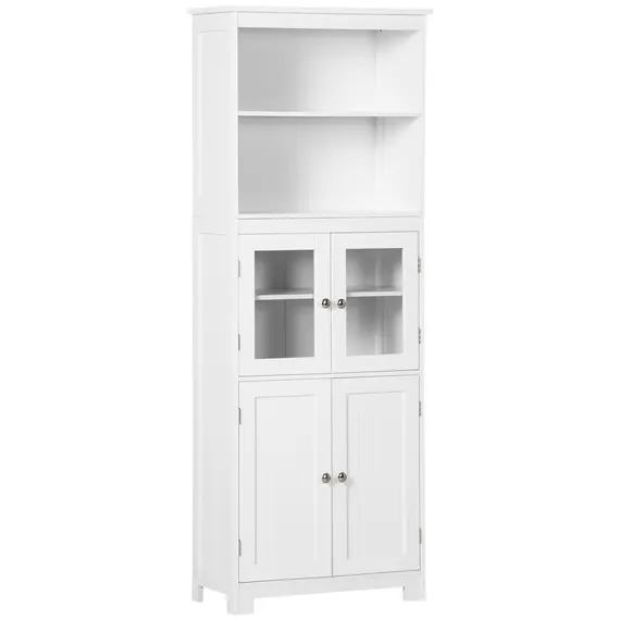 Buy Freestanding Kitchen Cupboard, 4-Door Storage Cabinet with Adjustable Shelf and Glass Doors for Dining Room, Living Room, White