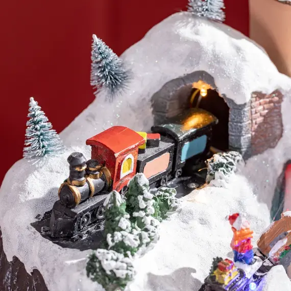Buy Animated Christmas Village Scene, Battery-Operated Musical Holiday Decoration with LED Light, Fibre Optic River, Moving Train for Tabletop, 3 image