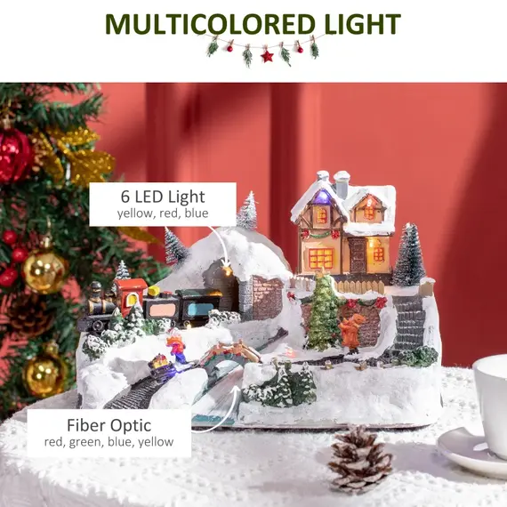 Buy Animated Christmas Village Scene, Battery-Operated Musical Holiday Decoration with LED Light, Fibre Optic River, Moving Train for Tabletop, 4 image