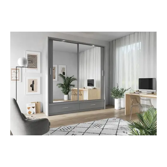 Buy Arti 5A - 2 Sliding Door Wardrobe with 2 Mirrors 200cm, Colour: White Matt, 3 image