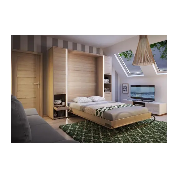 Buy CP-01 Vertical Wall Bed Concept Pro 140cm with Storage Cabinets, Colour: White Matt, Mattresses: Without Mattresses, Size: Double, 4 image