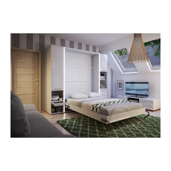 Buy CP-01 Vertical Wall Bed Concept Pro 140cm with Storage Cabinets, Colour: White Gloss, Mattresses: Without Mattresses, Size: Double, 6 image