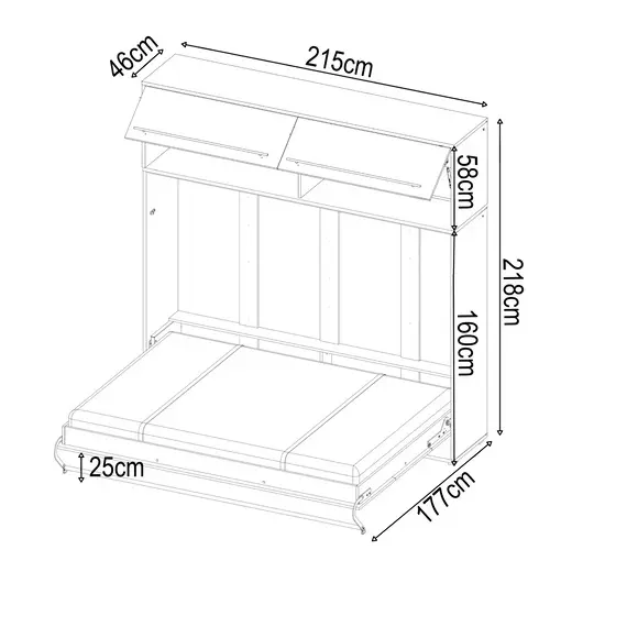Buy CP-04 Horizontal Wall Bed Concept Pro 140cm with Over Bed Unit, Colour: Grey Matt, Mattresses: Without Mattresses, Size: Double, 5 image