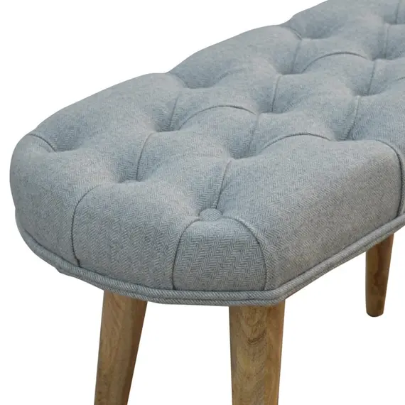 Buy Nordic Style Bench with Deep Buttoned Grey Tweed Top, 5 image